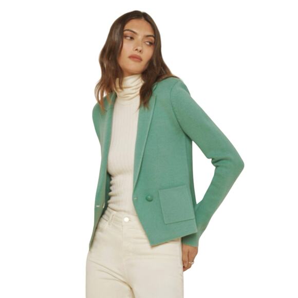 L’AGENCE Women’s Sophia Knit Pocket front Double Button Blazer Green - Picture 1 of 8